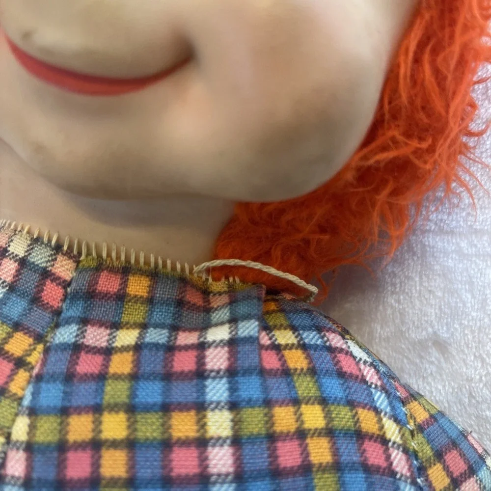 Vintage Large Plush‎ Doll Boy Red Hair Plaid Shirt Red & White Check Pants Rare